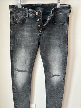 Diesel Sleekner Skinny Jeans W31 Black Acid Wash Distressed Grunge Y2K